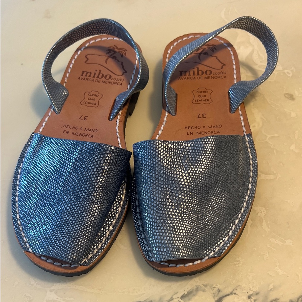 Mibo Blue Leather Sandals